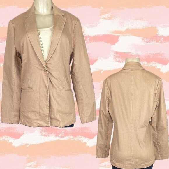 Iman M Camel One Button Front Collar Lapel Pockets Long Sleeve Blazer Jacket - Picture 1 of 6